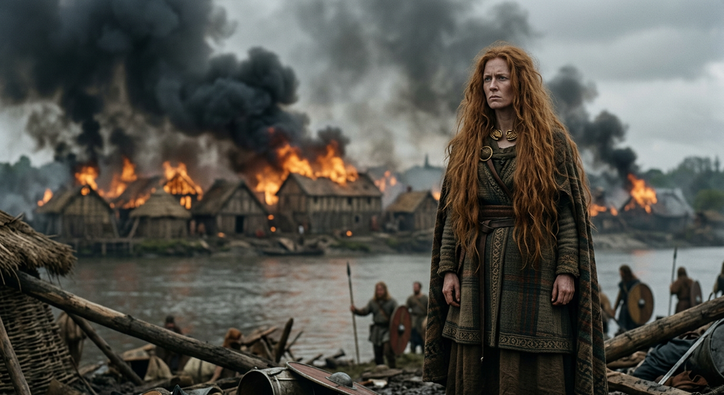 Thick black smoke rises from burning wooden buildings along the banks of the River Thames.