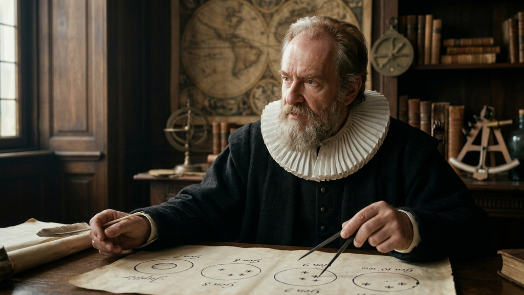 Hand-drawn astronomical diagrams chart tiny dots shifting position around a central planet over consecutive nights.