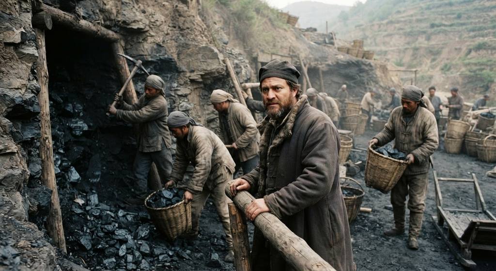 Miners extract coal from a hillside to supply municipal hearths and iron foundries.