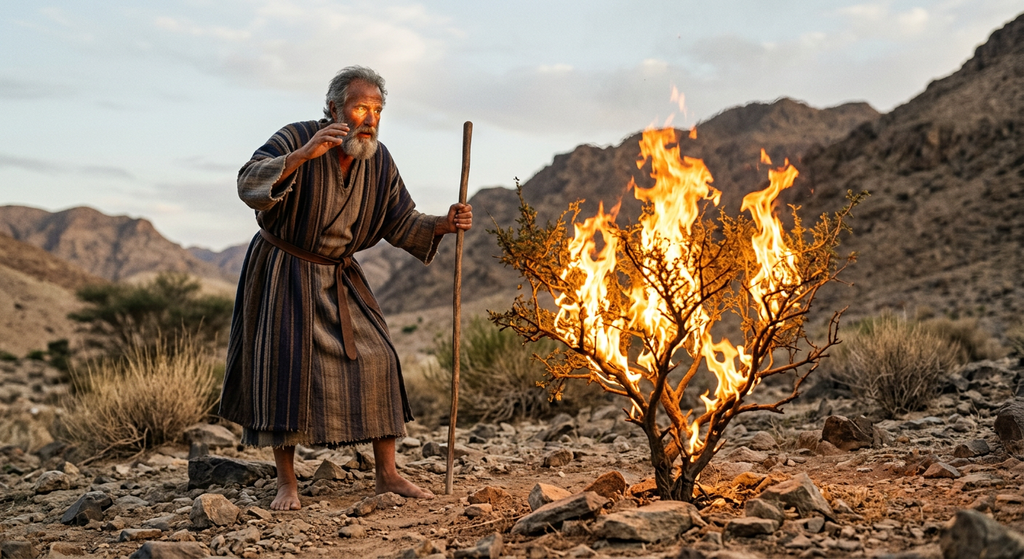 Bright orange flames engulf a solitary desert shrub without consuming its branches.