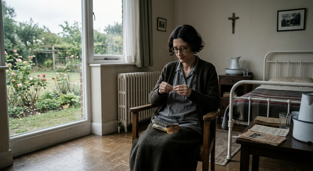 Simone Weil sits quietly in a sanatorium room overlooking a green English garden.