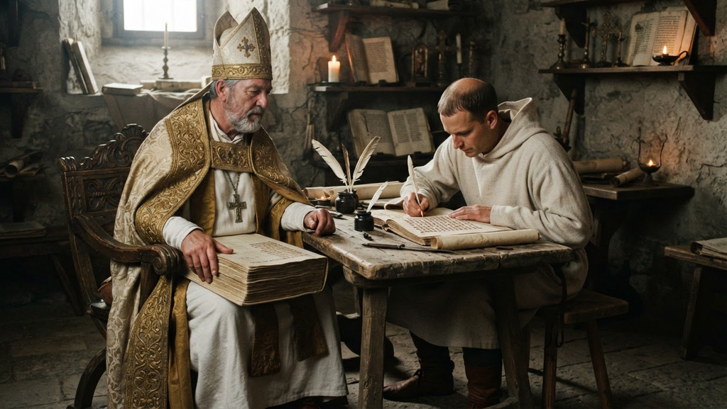 A clerical scribe records an expense in a parchment ledger for Bishop Wolfger of Passau.