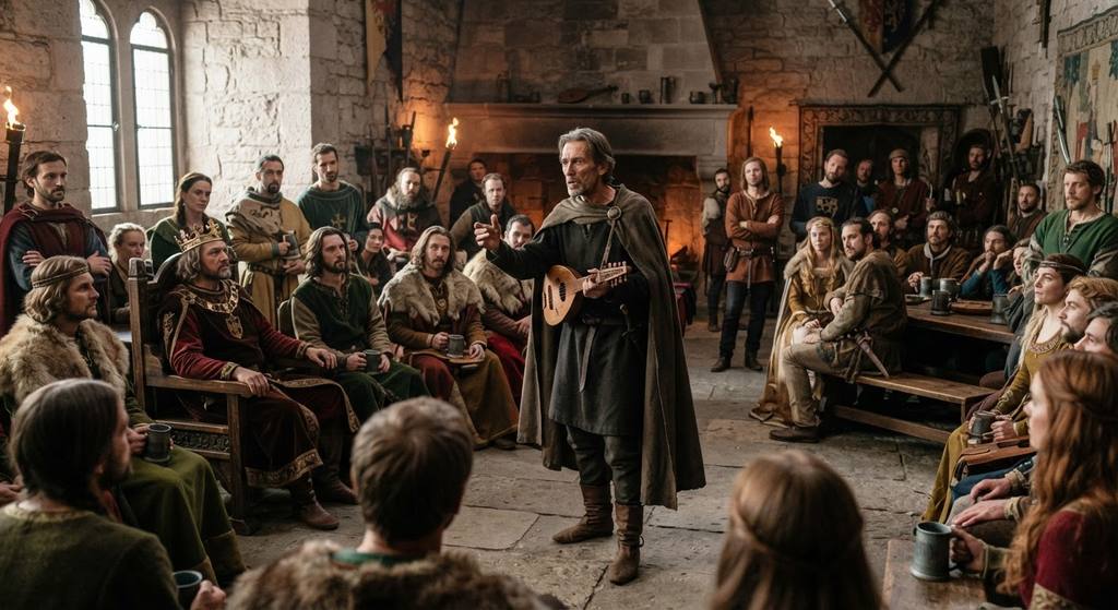 Singers and lords gather in the stone hall of Wartburg castle for a musical contest.